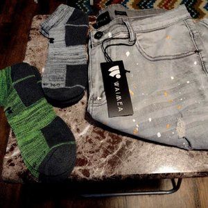 Men's Shorts Grey Distressed Denim 34W w/SOCKS!
